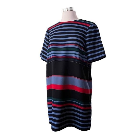 Zara Woman Blue Red Black Striped Short Sleeve Shift Dress Size M Preppy Classic - Picture 5 of 9